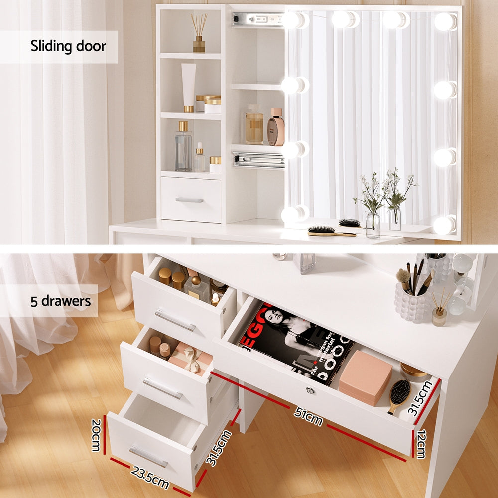 Dressing Vanity & Dressing Tables: Artiss Dressing Table Set Stool 10 Led Bulbs White Dylan