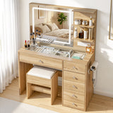 Dressing Vanity & Dressing Tables: Artiss Dressing Table LED Vanity Desk Set Stool Wood