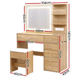 Dressing Vanity & Dressing Tables: Artiss Dressing Table LED Vanity Desk Set Stool Wood