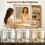Dressing Vanity & Dressing Tables: Artiss Dressing Table LED Vanity Desk Set Stool Wood