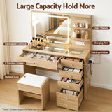 Dressing Vanity & Dressing Tables: Artiss Dressing Table LED Vanity Desk Set Stool Wood