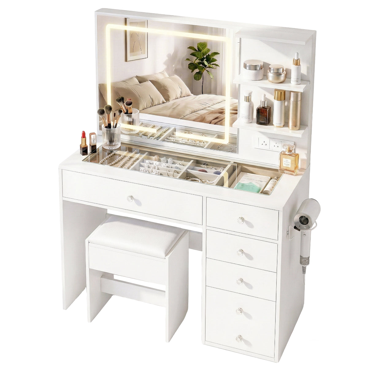 Artiss Dressing Table LED Vanity Desk Set Stool White