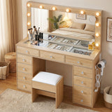Dressing Vanity & Dressing Tables: Artiss Dressing Table Vanity Desk Set Stool LED Bulbs Wood