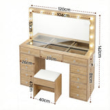 Dressing Vanity & Dressing Tables: Artiss Dressing Table Vanity Desk Set Stool LED Bulbs Wood