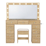 Dressing Vanity & Dressing Tables: Artiss Dressing Table Vanity Desk Set Stool LED Bulbs Wood
