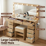 Dressing Vanity & Dressing Tables: Artiss Dressing Table Vanity Desk Set Stool LED Bulbs Wood