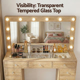 Dressing Vanity & Dressing Tables: Artiss Dressing Table Vanity Desk Set Stool LED Bulbs Wood