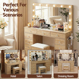 Dressing Vanity & Dressing Tables: Artiss Dressing Table Vanity Desk Set Stool LED Bulbs Wood