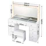 Dressing Vanity & Dressing Tables: Artiss Dressing Table Vanity Desk Set Stool LED Bulbs White