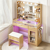 Dressing Vanity & Dressing Tables: Artiss Dressing Table Vanity Desk Set 10 LED Bulbs RGB Light Wood