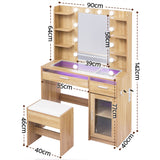 Dressing Vanity & Dressing Tables: Artiss Dressing Table Vanity Desk Set 10 LED Bulbs RGB Light Wood