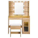 Dressing Vanity & Dressing Tables: Artiss Dressing Table Vanity Desk Set 10 LED Bulbs RGB Light Wood
