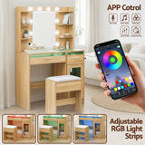 Dressing Vanity & Dressing Tables: Artiss Dressing Table Vanity Desk Set 10 LED Bulbs RGB Light Wood