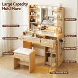 Dressing Vanity & Dressing Tables: Artiss Dressing Table Vanity Desk Set 10 LED Bulbs RGB Light Wood