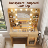 Dressing Vanity & Dressing Tables: Artiss Dressing Table Vanity Desk Set 10 LED Bulbs RGB Light Wood