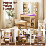 Dressing Vanity & Dressing Tables: Artiss Dressing Table Vanity Desk Set 10 LED Bulbs RGB Light Wood