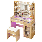 Dressing Vanity & Dressing Tables: Artiss Dressing Table Vanity Desk Set 10 LED Bulbs RGB Light Wood