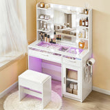 Dressing Vanity & Dressing Tables: Artiss Dressing Table Vanity Desk Set 10 LED Bulbs RGB Light White