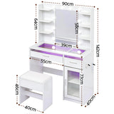 Dressing Vanity & Dressing Tables: Artiss Dressing Table Vanity Desk Set 10 LED Bulbs RGB Light White