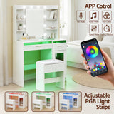 Dressing Vanity & Dressing Tables: Artiss Dressing Table Vanity Desk Set 10 LED Bulbs RGB Light White