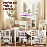Dressing Vanity & Dressing Tables: Artiss Dressing Table Vanity Desk Set 10 LED Bulbs RGB Light White