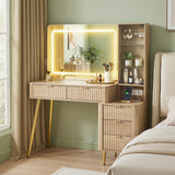 Dressing Vanity & Dressing Tables: Artiss Dressing Table LED Vanity Desk Charging Station Wood