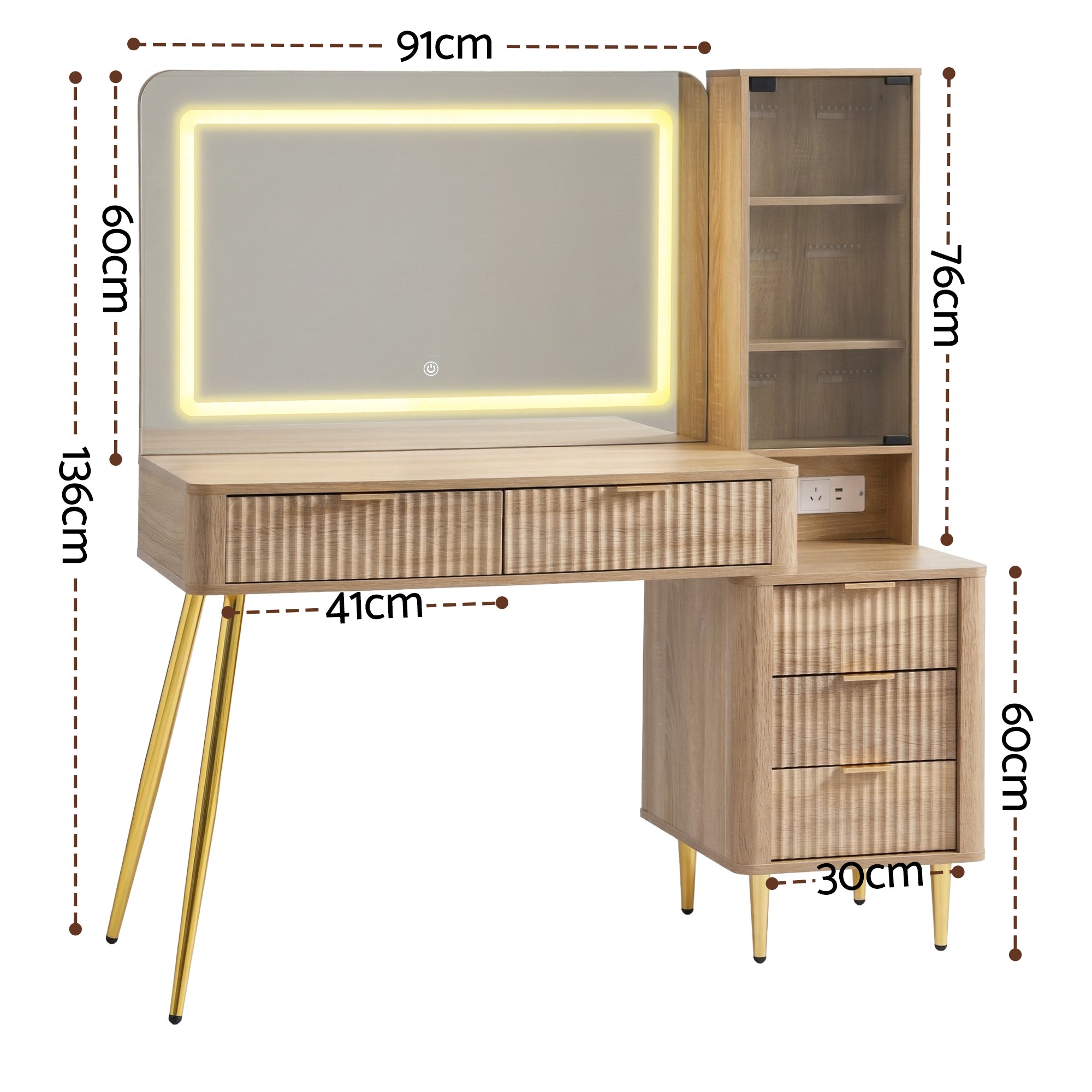 Dressing Vanity & Dressing Tables: Artiss Dressing Table LED Vanity Desk Charging Station Wood
