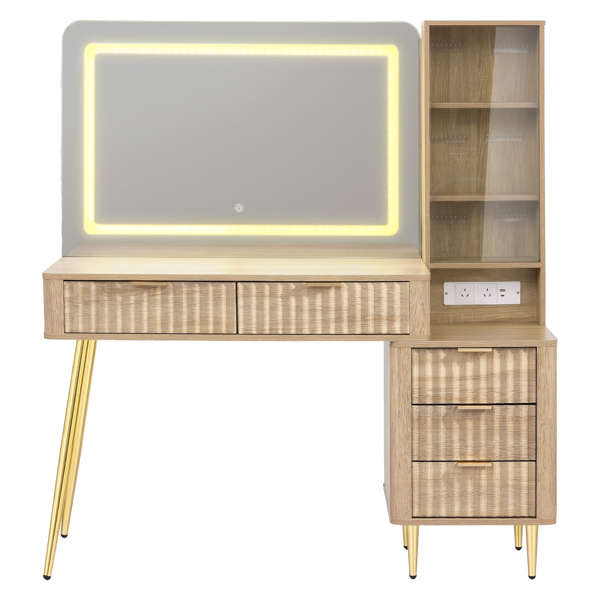 Dressing Vanity & Dressing Tables: Artiss Dressing Table LED Vanity Desk Charging Station Wood
