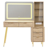 Dressing Vanity & Dressing Tables: Artiss Dressing Table LED Vanity Desk Charging Station Wood