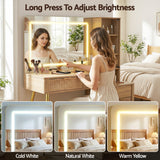 Dressing Vanity & Dressing Tables: Artiss Dressing Table LED Vanity Desk Charging Station Wood