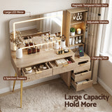Dressing Vanity & Dressing Tables: Artiss Dressing Table LED Vanity Desk Charging Station Wood