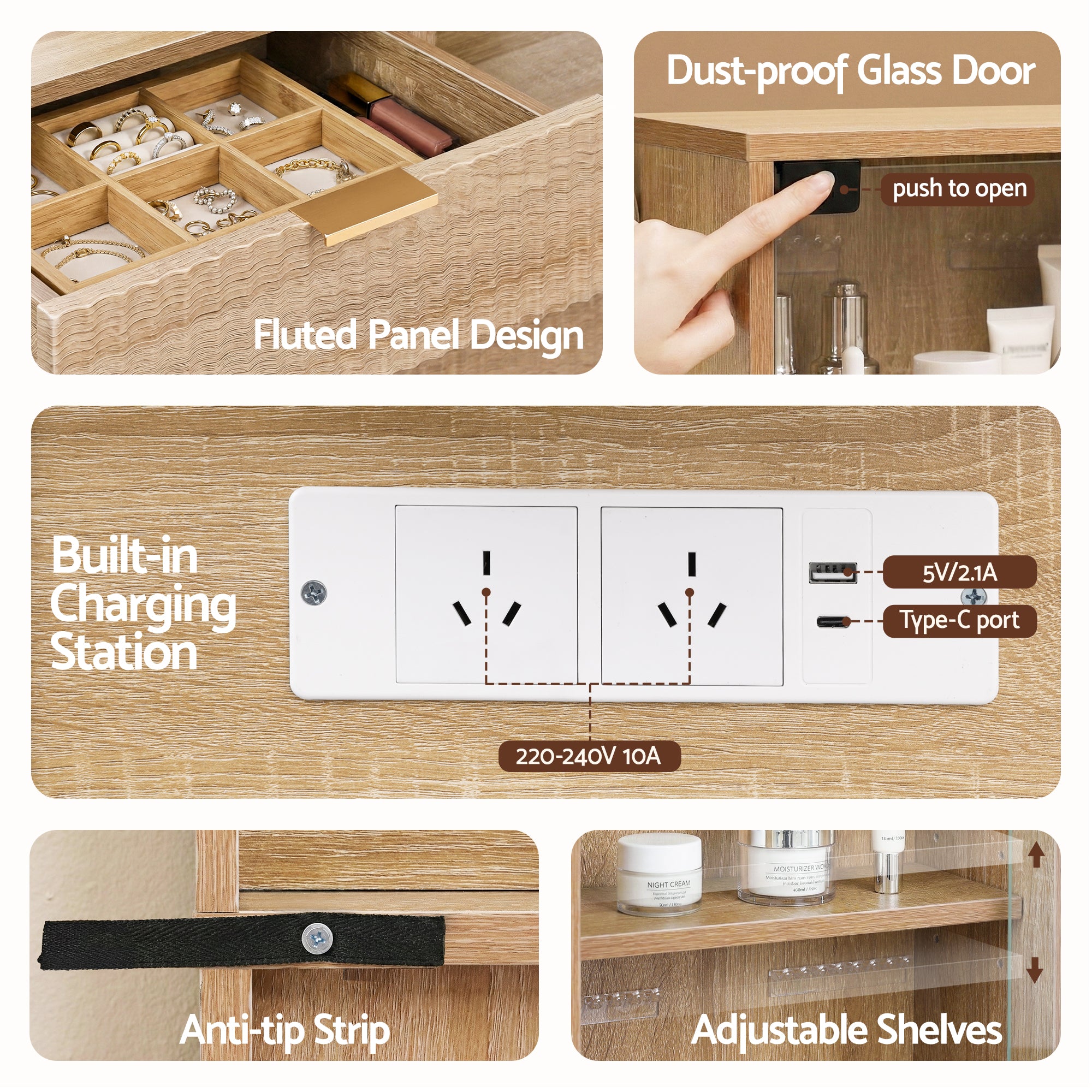 Dressing Vanity & Dressing Tables: Artiss Dressing Table LED Vanity Desk Charging Station Wood