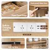 Dressing Vanity & Dressing Tables: Artiss Dressing Table LED Vanity Desk Charging Station Wood