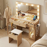 Dressing Vanity & Dressing Tables: Artiss Dressing Table Vanity Desk Set LED Bulbs RGB Light Wood
