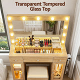 Dressing Vanity & Dressing Tables: Artiss Dressing Table Vanity Desk Set LED Bulbs RGB Light Wood