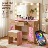 Dressing Vanity & Dressing Tables: Artiss Dressing Table Vanity Desk Set LED Bulbs RGB Light Wood