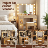Dressing Vanity & Dressing Tables: Artiss Dressing Table Vanity Desk Set LED Bulbs RGB Light Wood