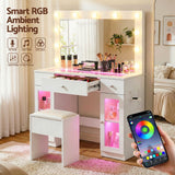 Dressing Vanity & Dressing Tables: Artiss Dressing Table Vanity Desk Set LED Bulbs RGB Light White