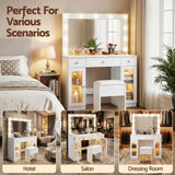 Dressing Vanity & Dressing Tables: Artiss Dressing Table Vanity Desk Set LED Bulbs RGB Light White