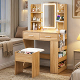 Dressing Vanity & Dressing Tables: Artiss Dressing Table LED Vanity Desk Set Stool Wood