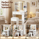 Dressing Vanity & Dressing Tables: Artiss Dressing Table LED Vanity Desk Set Stool White