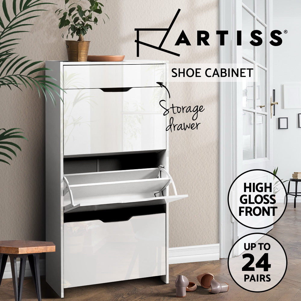 Shoe Storage: Artiss Shoe Rack Cabinet 24 Pairs White Luna