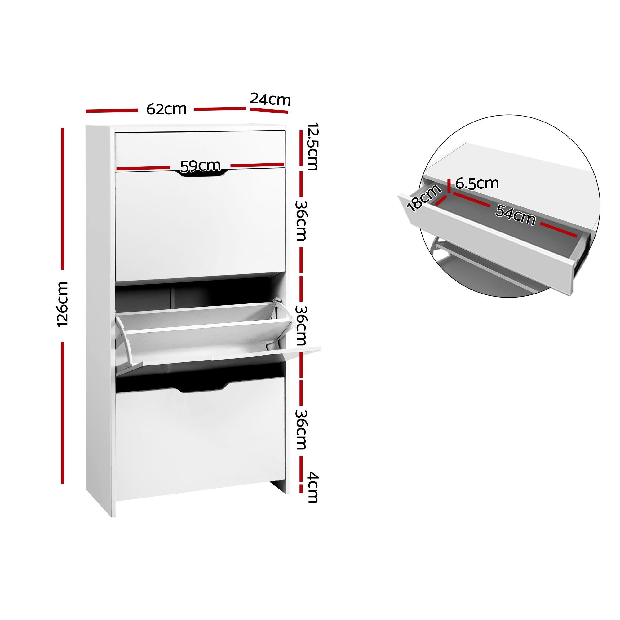 Artiss 2x Shoe Cabinet Organiser 3 Flip Drawer High Gloss White