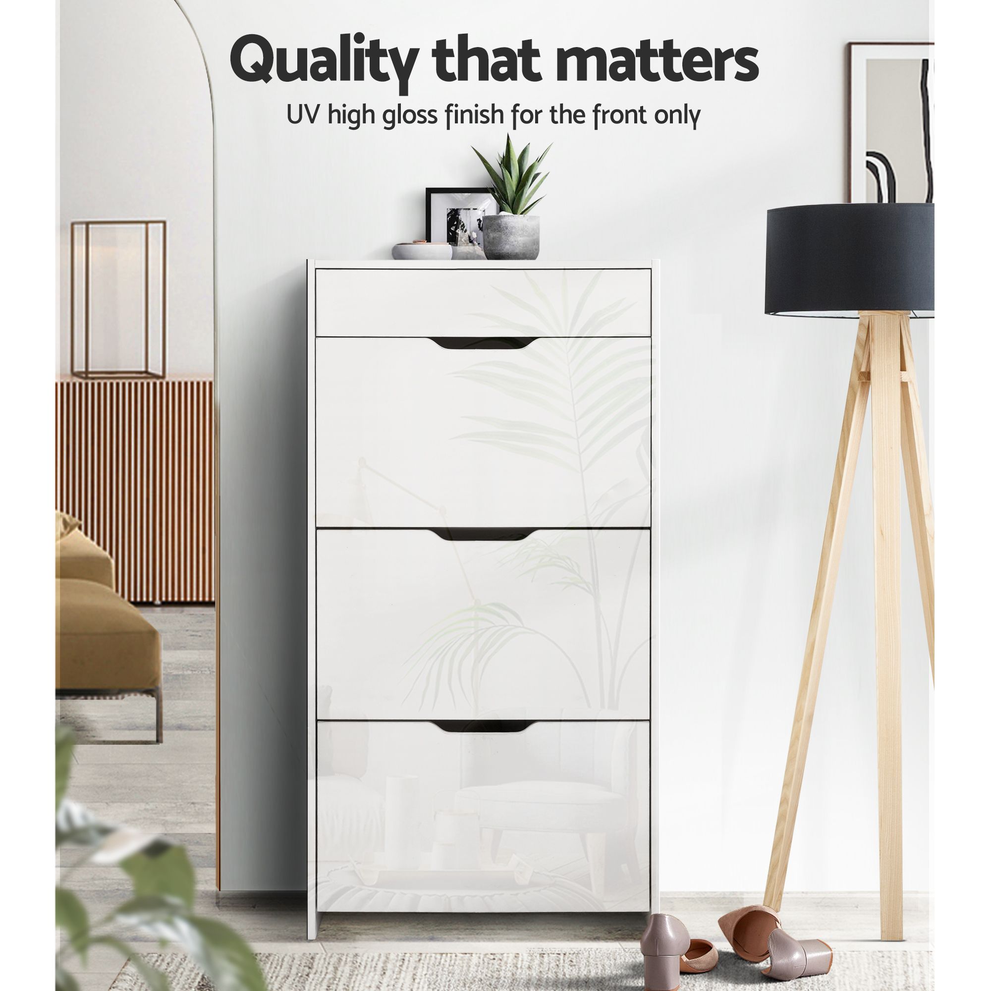 Artiss 2x Shoe Cabinet Organiser 3 Flip Drawer High Gloss White