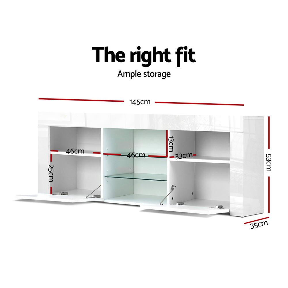 TV Units: Artiss Entertainment Unit TV Cabinet LED 145cm White Angus