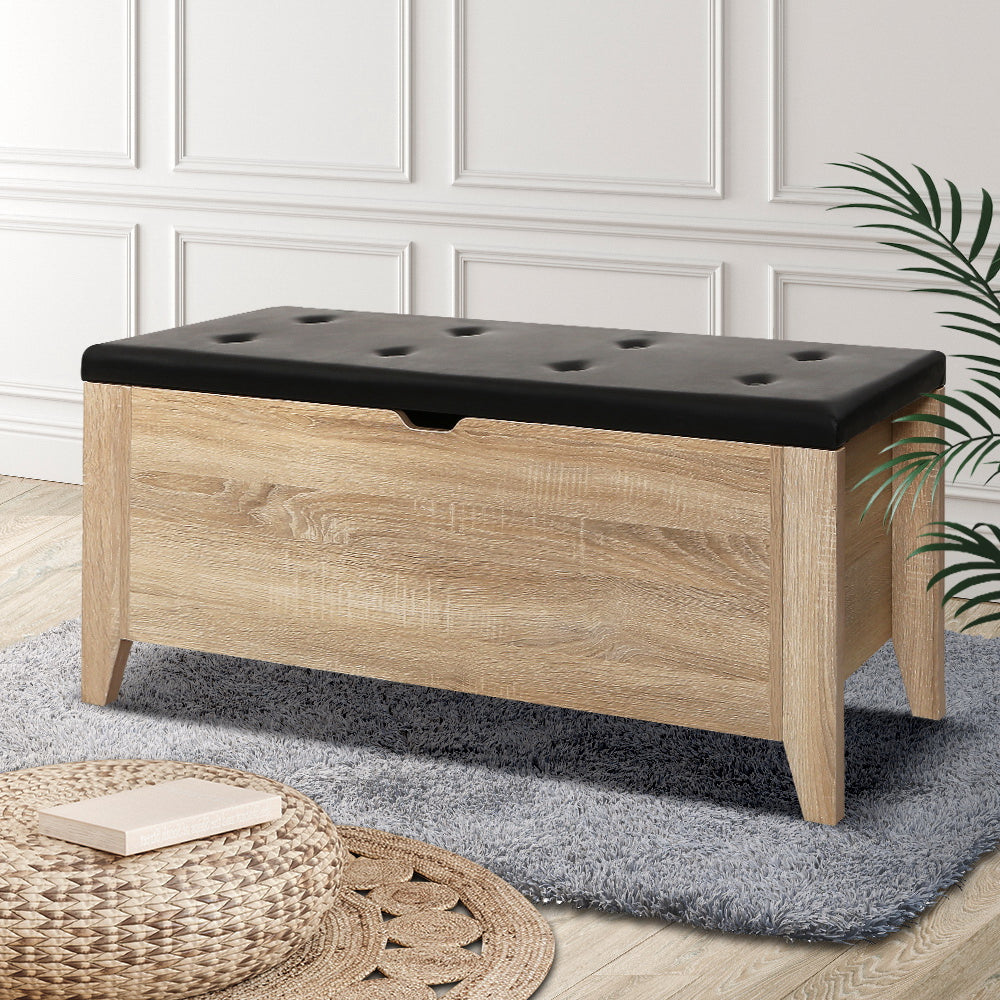Ottomans & Footstools: Artiss Storage Ottoman Blanket Box Leather Oak
