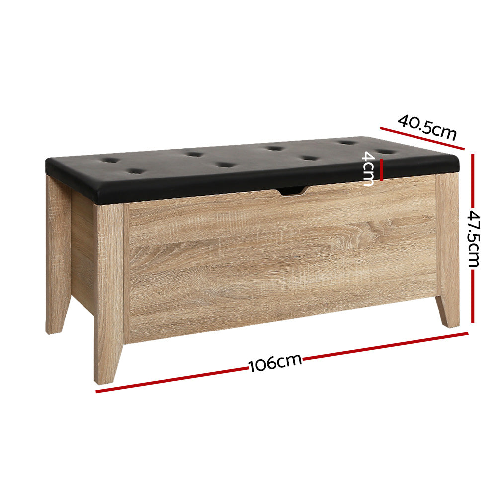 Ottomans & Footstools: Artiss Storage Ottoman Blanket Box Leather Oak