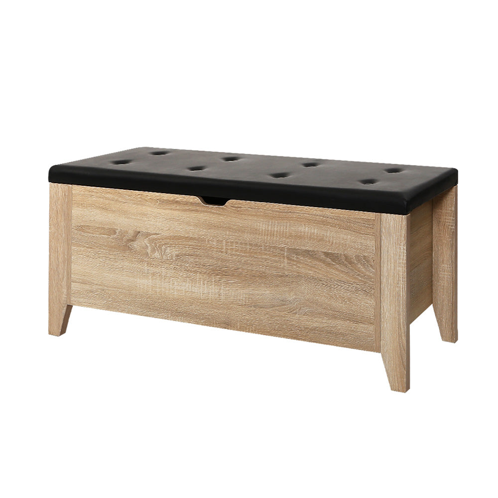 Ottomans & Footstools: Artiss Storage Ottoman Blanket Box Leather Oak