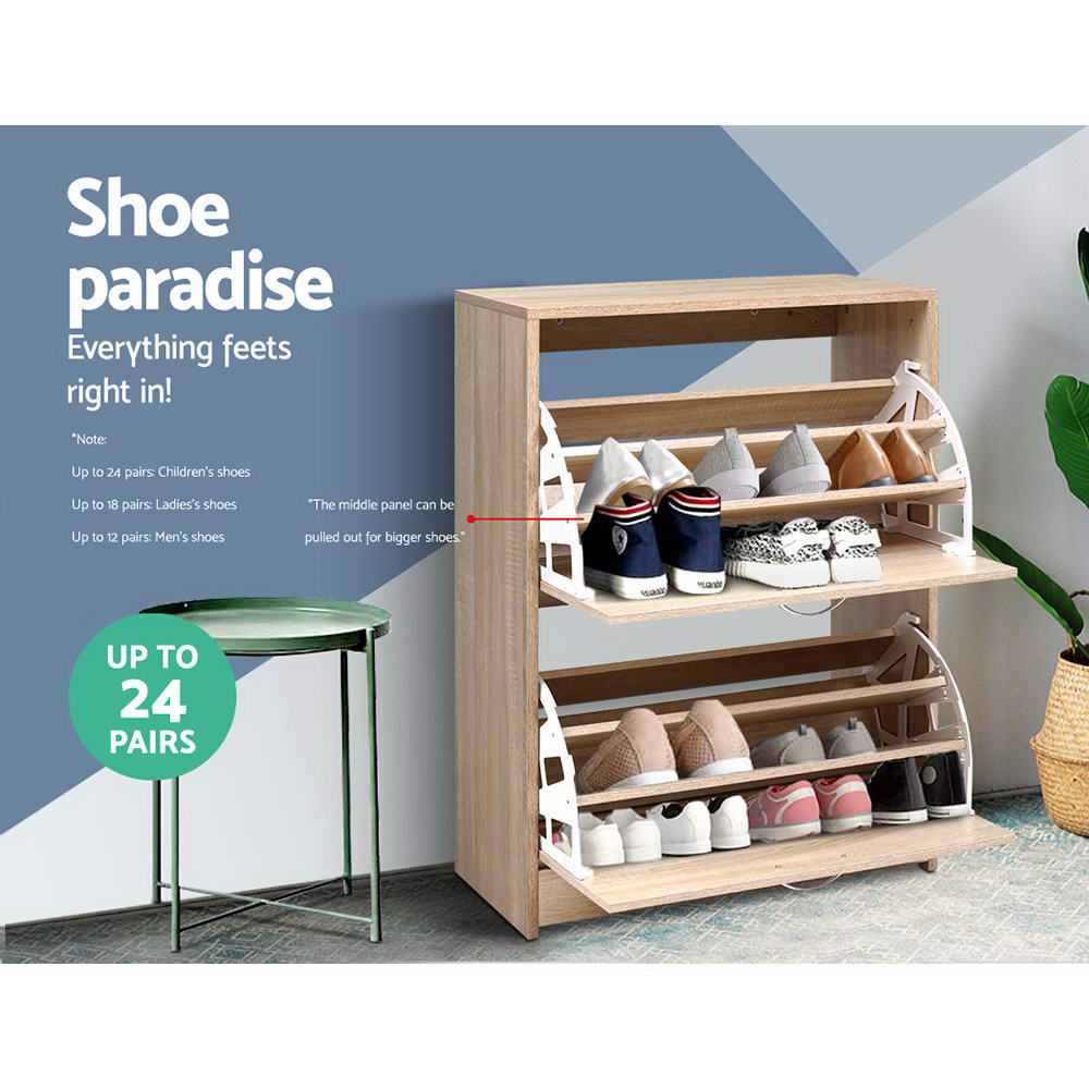 Shoe Storage: Artiss Shoe Rack Cabinet 24 Pairs 3-tier Wood Nina