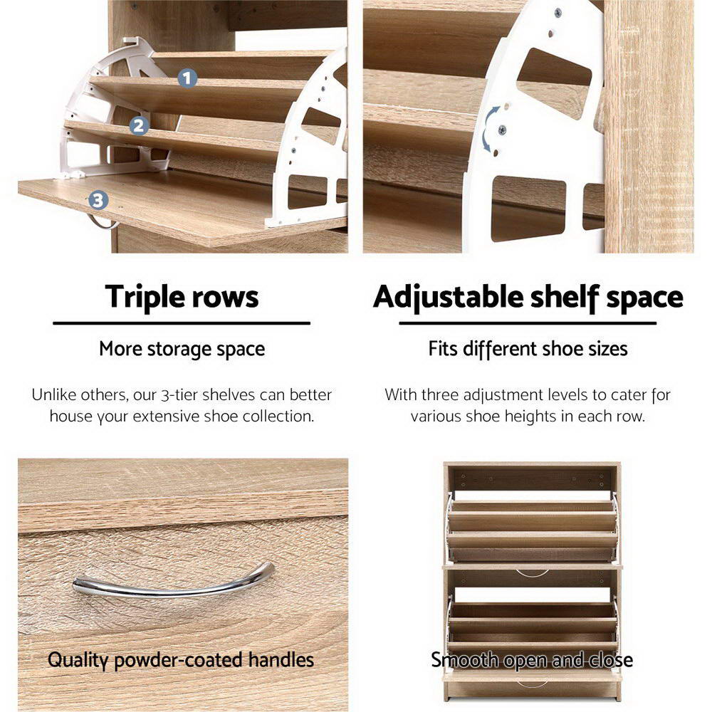 Shoe Storage: Artiss Shoe Rack Cabinet 24 Pairs 3-tier Wood Nina